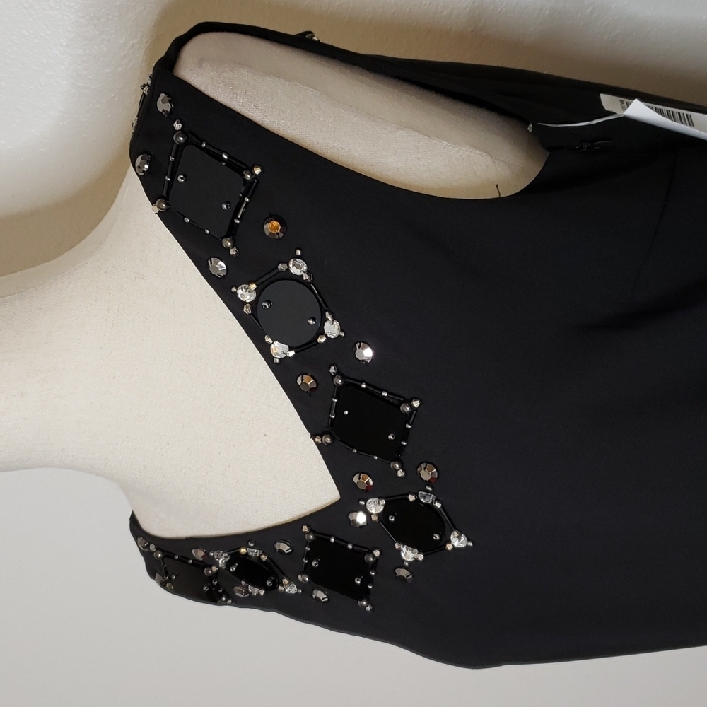 Ann Taylor Signature Black Beaded Low Plunge Dress Luxury Celeb Style Mobwife - Picture 5 of 14